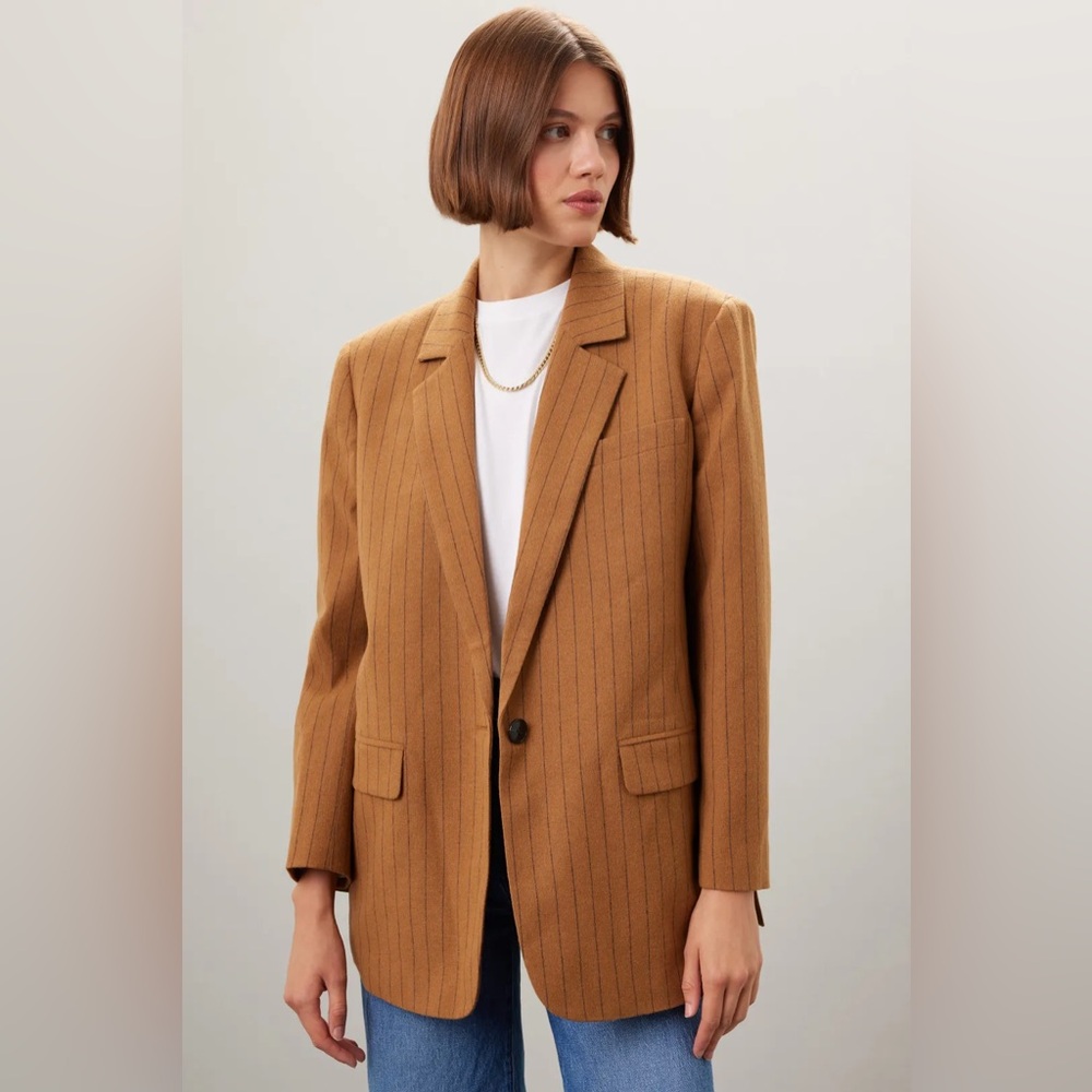 Madewell Oversized Blazer in Pinstripe in Fallen Timber Size 12 NWT